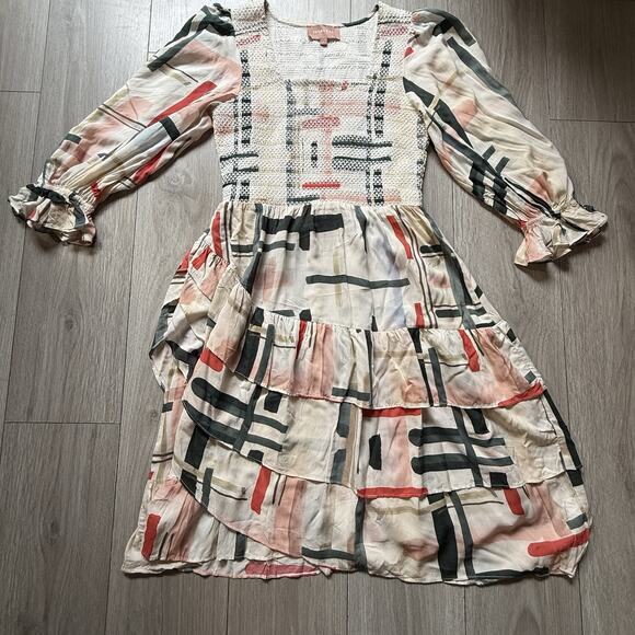 Jessakae Smocked puff Sleeve Quality Midi Dress Large Prairie core Cottage core - Picture 1 of 14